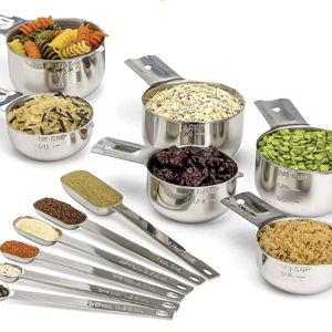 Simply Gourmet Measuring Cups and Spoons Set of 12 – 18/8 Stainless Steel Kitchen Gadgets – Stackable Design with Long Handle Spoons – Fits in Jars – Cooking & Baking Measuring Set for Dry & Liquid