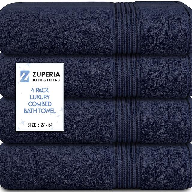Zuperia Bath Towels 27 x 54 Set of 4 Ultra Soft 100% Combed Cotton Large Bath Towel, Highly Absorbent Daily Usage Bath Towel Oeko-TEX Certified Ideal for Pool, Home, Gym, Spa, Hotel (Navy Blue)