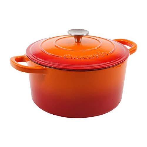 Crock Pot 109469.02 Artisan 5 Quart Round Enameled Cast Iron Dutch Oven, Sunset Orange