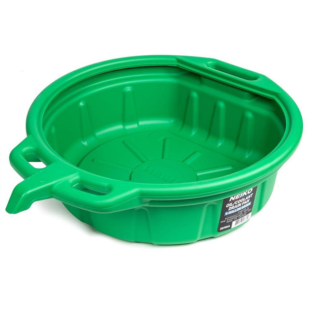 NEIKO 20761A Large Coolant/Oil Drain Pan, 4 Gallon (16L) Capacity, Antifreeze Green Plastic Anti Splash Oil Pan, Motor Oil Drip Catcher Pan, Non Spill Pour Spout, Oil Catch Pan for Changing Oil
