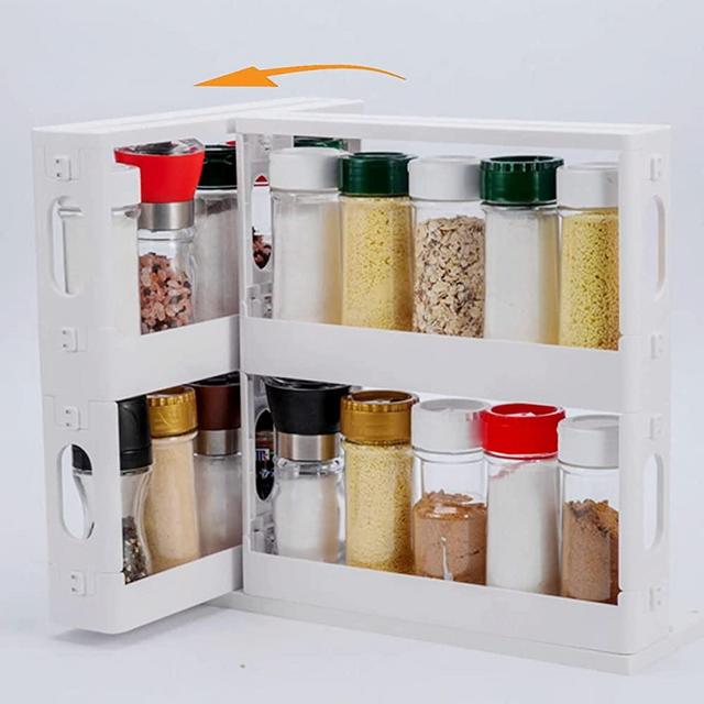Dutiplus Spice Rack Organizer 2 tier Foldable Seasoning Rack, Storage Cabinet Shielf Rotating Multi-Function Caddy for Kitchen Bathroom Countertop