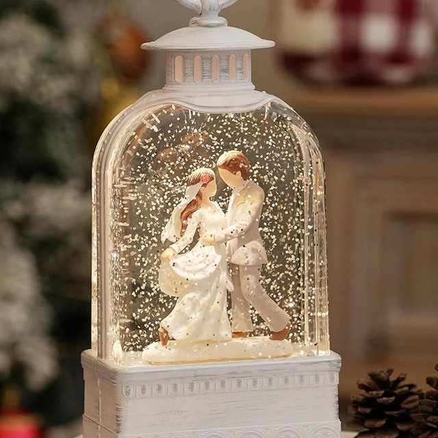 Wedding Lighted Snow Globe with 6H Timer Newlywed Gifts,Happiness Christmas Snow Globe Wedding Gifts Glittering Home Decoration,Commemorative,Wedding Gift for Christmas Decoration