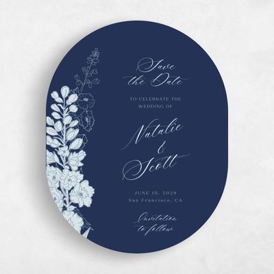Blue Oval Wedding Save the Date - Felce Portrait