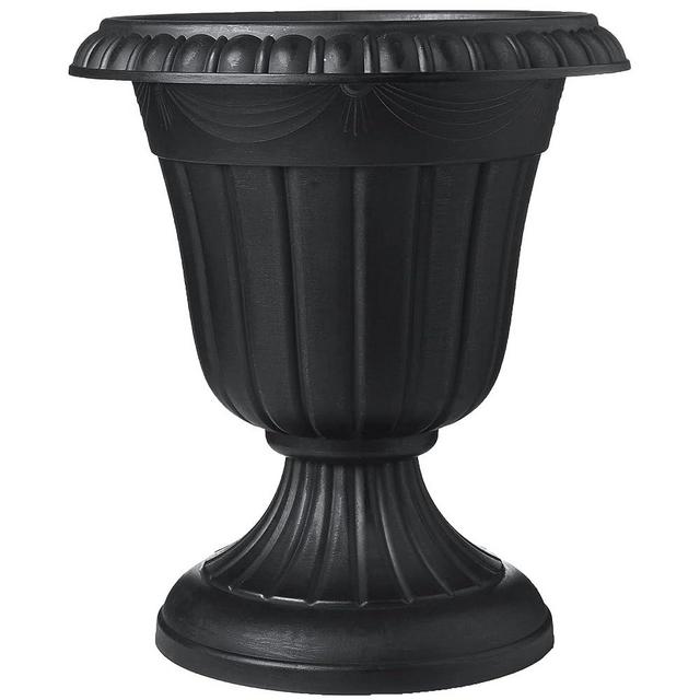 Arcadia Garden Products PL20BK Classic Traditional Plastic Urn Planter Indoor/Outdoor, 10" x 12", Black