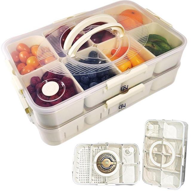 GALANOVA New Stackable Snack Box Containers with 2 Lids - 14 Compartment BPA-Free Snackle Organizer, Dishwasher & Microwave Safe Reusable Snack Tray for Veggies, Fruits, Charcuterie, and Snacks, 2Pack