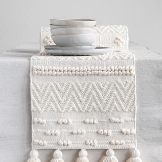 Textured Pom Poms and Tassles Table Runner