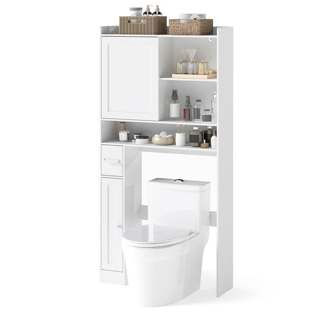 Costway Over the Toilet Cabinet Space-saving Bathroom Storage Organizer w/ Sliding Door