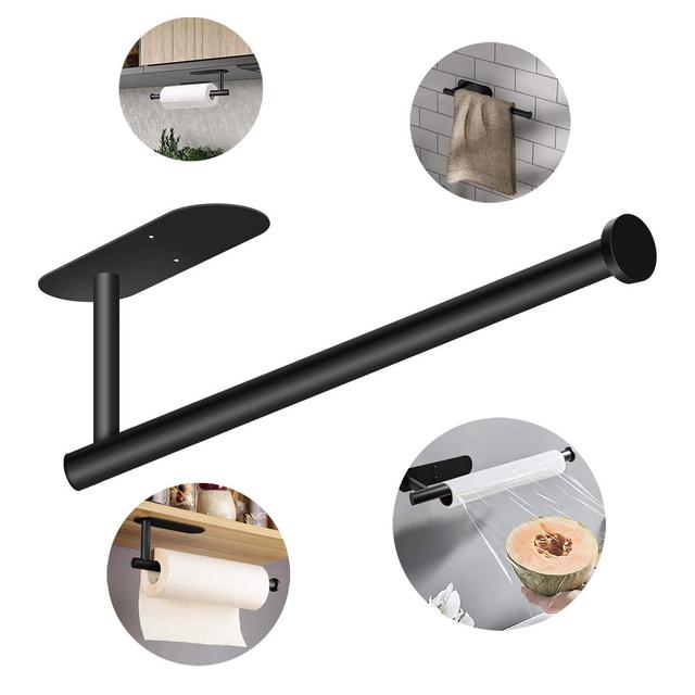 Semfri Paper Towel Holder Wall Mount Black Paper Towel Roll Holder Stick to Wall Self Adhesive Paper Towel Holder Under Cabinet with Available in Adhesive and Screws