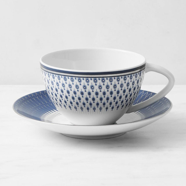 Williams Sonoma Regal Cups & Saucers, Set of 8, Blue
