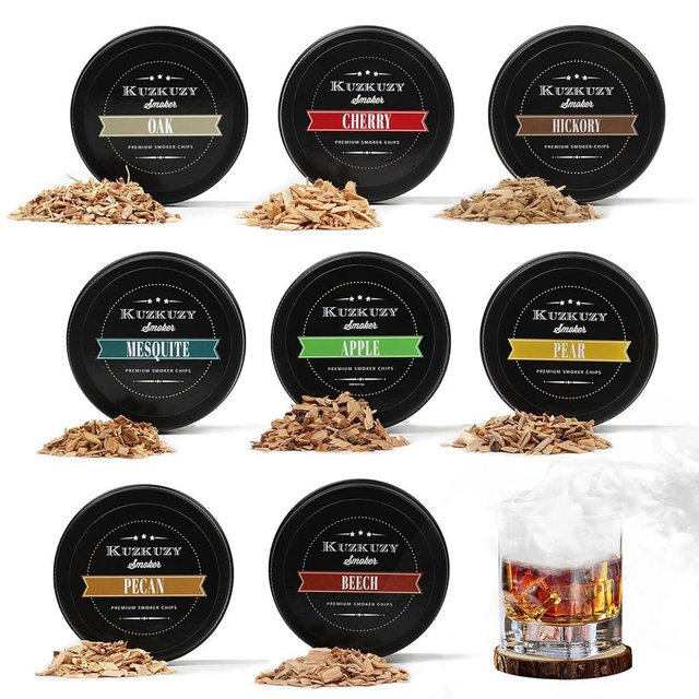 Cocktail Smoker Wood Chips Variety Pack - 8 Unique Flavors for Bourbon Whiskey Smoker Kit - Apple, Hickory, Cherry, Pear, Oak, Pecan, Beech, Mesquite, Perfect for Gift for Whiskey Lover & Home Bar