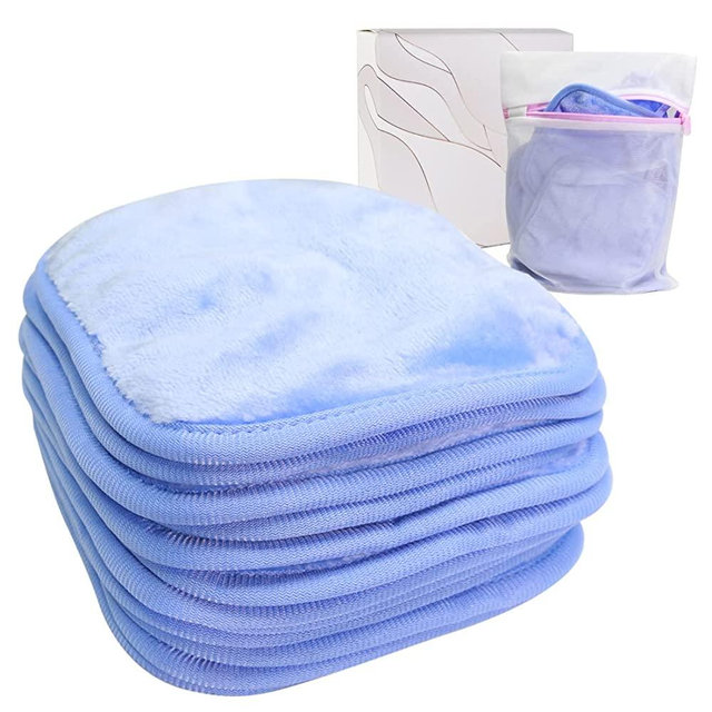KODAMO | Reusable Makeup Remover Cloth 6 x 6 in 12 Pack - Microfiber Washable Facial Cleansing Towel for All Skin Types With Laundry Bag - Natural Eco-friendly Makeup Remover Towel (Blue)