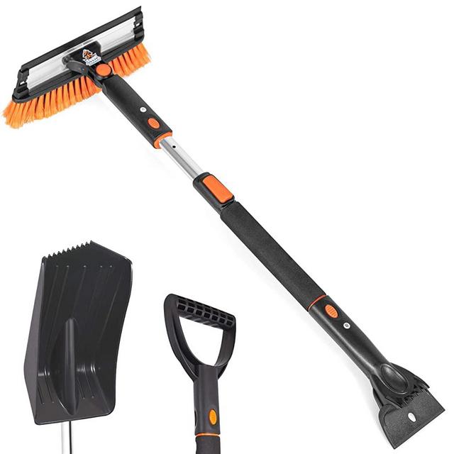 Snow Moover 39" Extendable Snow Brush with Squeegee, Ice Scraper & Emergency Car Snow Shovel - Foam Grip - Auto Window Ice Removal - No Scratch Removal Tool - Trucks SUV - Vehicle Windshield