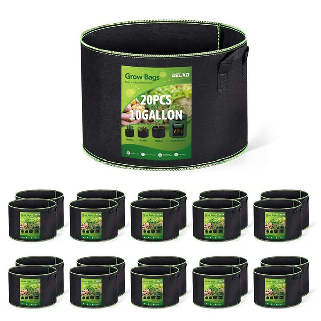 Delxo 20-Pack 10 Gallon Heavy Duty Aeration Thickened Nonwoven Fabric Pots Plant Grow Bags with Handles