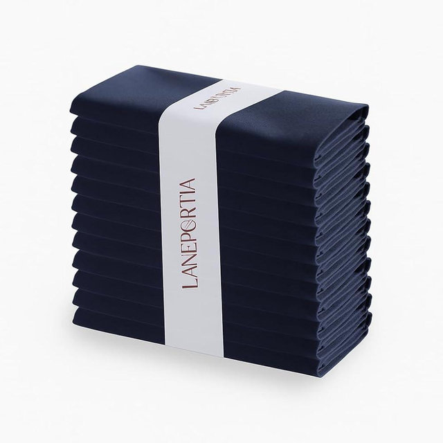 LANEPORTIA Cloth Napkins 100% Cotton Set of 12 Dinner Napkins 18x18 inches - Soft, Reusable and Washable Dinner Napkins, Ideal for Thanksgiving, Fall, Events & Everyday Use - Navy Blue