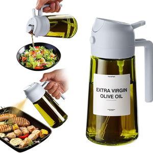 Original 16oz/470ml Olive Oil Dispenser Bottle for Kitchen Gadgets and Air Fryer Accessories - Olive Oil Sprayer for Cooking w/Stickers - Ash