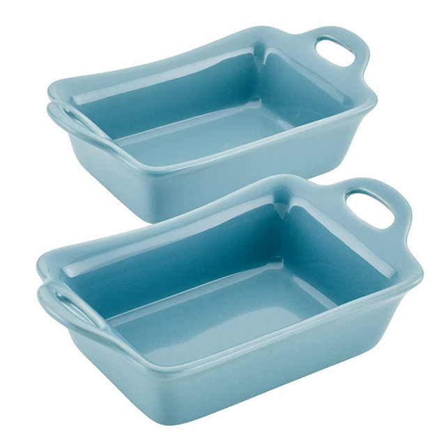 Rachael Ray Ceramics Au Gratin Set, Rectangular, Two 12-ounce, Agave Blue