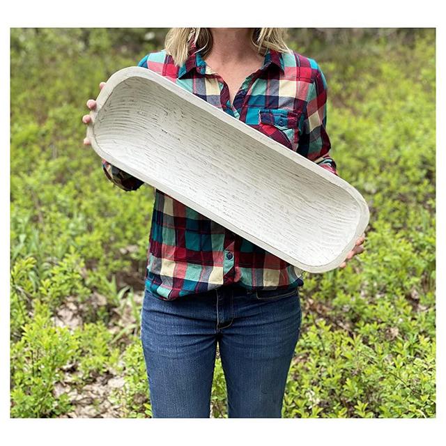 X-Large 23" White Dough Bowl, Hand-carved Mango Wood Tray, Rustic, Decorative, Hostess Gift, Farmhouse Decor, Lots of Uses Including: Decorative Dining Table Center Piece and Dough Bowl Candles