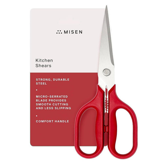Misen Heavy Duty Kitchen Shears - Versatile Kitchen Scissors for Meat, Poultry & More - Easy Clean Kitchen Shears/Scissors - Ambidextrous Comfort Handle - Red
