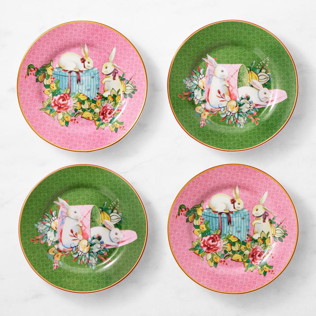 Famille Rose Bunny Appetitzer Plates, Set of 8