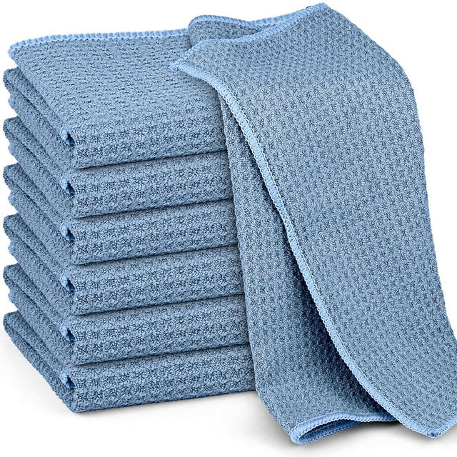 Waffle Weave Microfiber Cleaning Cloth for Dusting Absorbent Towel Quick Drying Dust Rags for Car Interior Wash Auto Detailing Household Kitchen, Lint Free Streak Free, 6 Pack,12 x 12 Inches, Blue