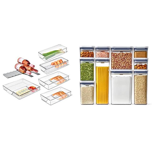 OXO Good Grips 8-Piece Fridge Organization Set & Good Grips 10-Piece POP Container Set, White