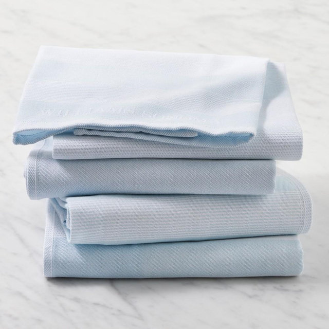 Williams Sonoma Logo Stripe Towels, Set of 4, Ice Water Blue