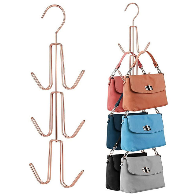 ZEDODIER Purses Handbags Hangers, Purse Handbag Holder 2 Pack Rose Gold Metal Space Saving Hangers Bags Handbags Storage Organizer, Closet Organization for Purses Handbags Backpacks Tank Tops Belts