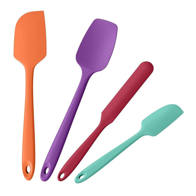 4-Piece Silicone Spatula Scrapers: Doosu 600°F Heat Resistant Food Grade Kitchen BPA Free Rubber Baking Cooking Tool Nonstick Utensil Set for Mixing, Scraping, Folding, Stirring, Serving (Multi-5)