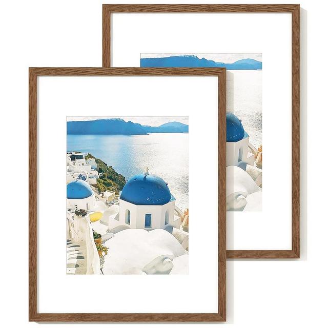 Axeman 16x20 Picture Frame with Mat for 11x14, Solid Oak Wood Poster Frame with Tempered Glass for Home Decor, Wooden 16x20inch Photo Frame for Art Photo and Prints, Set of 2, Walnut