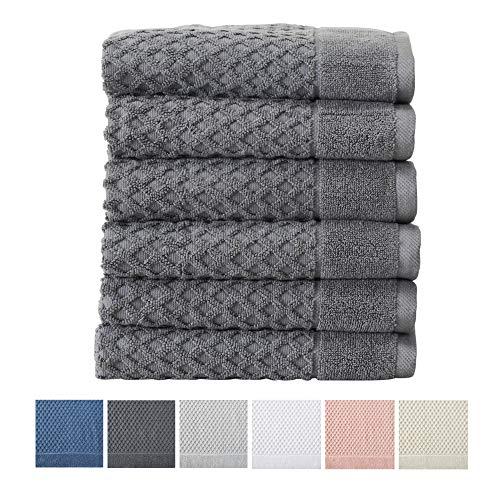 100% Cotton Hand Towel Set (16 x 28 inches) Highly Absorbent, Textured Luxury Hand Towels. Grayson Collection (Set of 6, Dark Grey)