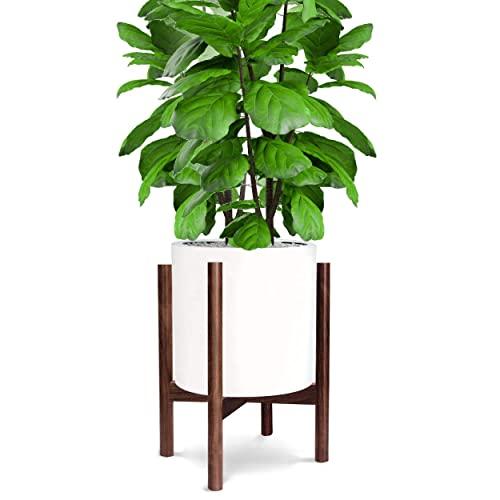 Honest Mid Century Modern Wood Indoor Plant Stand,(Plant and Pot NOT Included) Rustic Wood Flower Pot Holder, (Fits Pots:8"-10",Dark Brown)