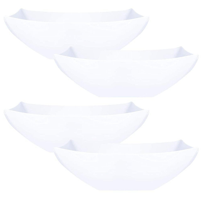Plasticpro Disposable 64 ounce Square Serving Bowls, Party Snack or Salad Bowl, Large Plastic Elegant White Pack of 4