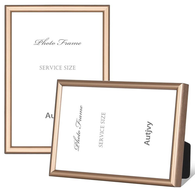 Autjvy 8x10 Picture Frame Gold - Brushed Brass Modern Simple Thin Aluminum Metal Photo Frame with HD Real Glass, Display for Tabletop and Wall Collage, 2 Pack