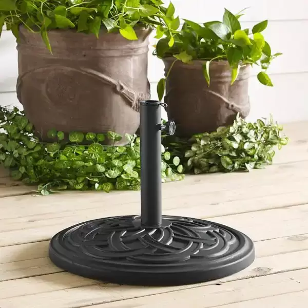 Circle Weave Round Outdoor Patio Umbrella Base - Black