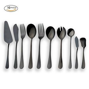 Berglander Stainless Steel Black Serving Flatware Set, Sliverware Set, Cake Server, Fish Knife, Fish Fork, Serving Spoon, Serving Fork, Salad Spoon, Salad Fork, Butter Knife, Icecream Spoon, Mix Spoon