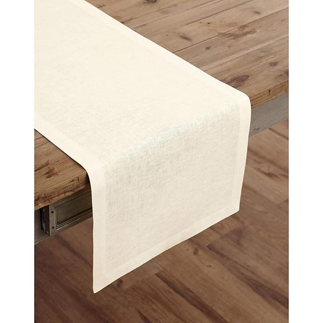 Solino Home 100% Pure Linen Table Runner – 14 x 90 Inch Fete, Handcrafted from European Flax, Natural Fabric Runner – Ivory