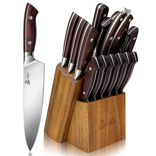 DDF iohEF Kitchen Knife Set, 16 PCS Knife Sets for Kitchen with Block Japanese Stainless Steel Knife Set with Sharpener Ultra Sharp Chef Knife Set