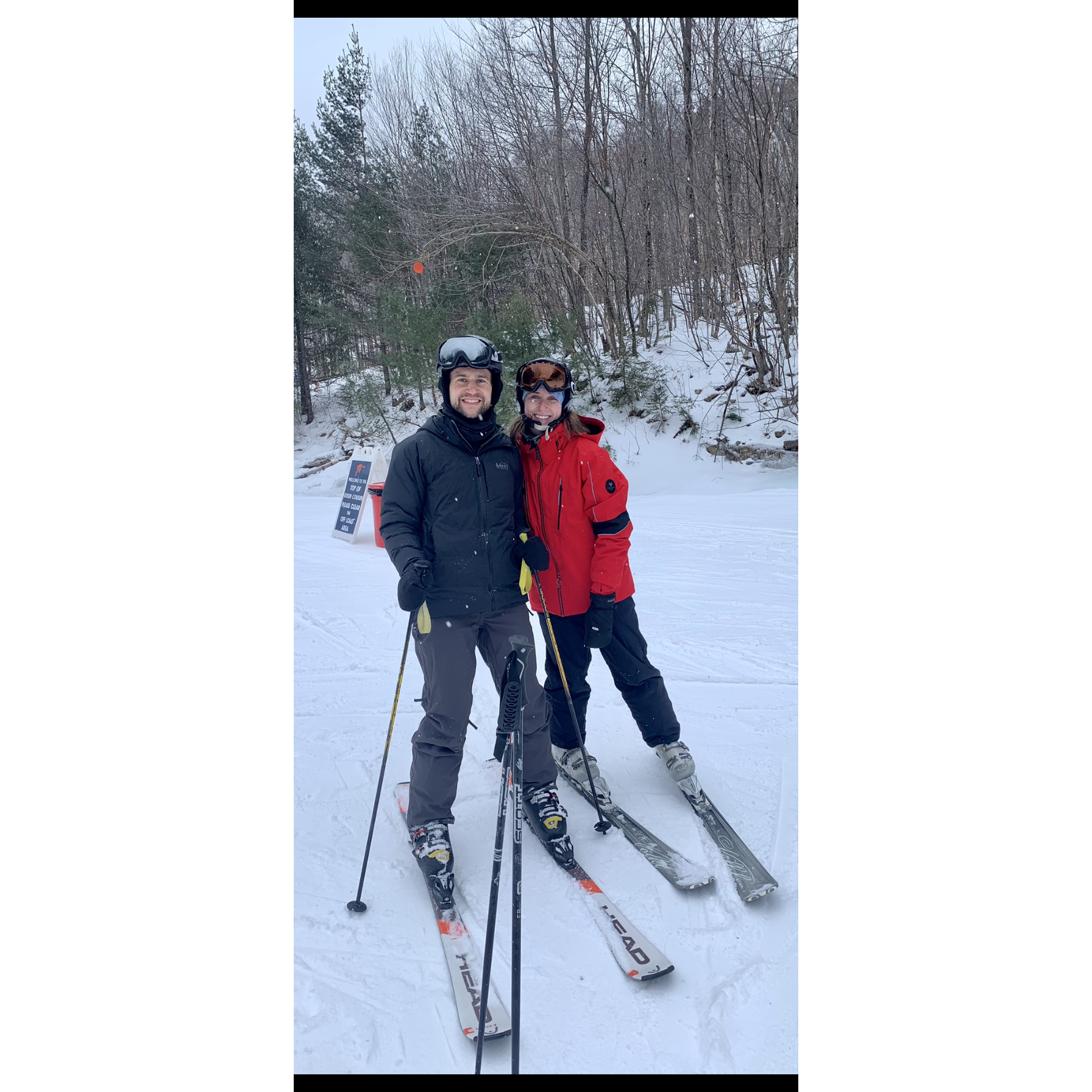 Cam looking like a baby deer, skiing the "Kissin' Cousins Double" green slope 15 times