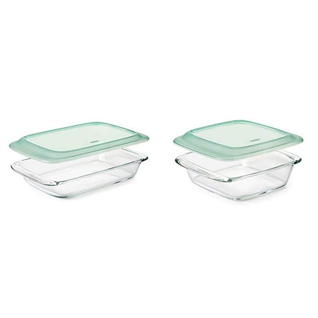 OXO Good Grips Freezer-to-Oven Safe 3 Qt Glass Baking Dish with Lid, 9 x 13,Clear,9 x 13" & Good Grips Freezer-to-Oven Safe 2 Qt Glass Baking Dish with Lid,Clear,8 x 8"