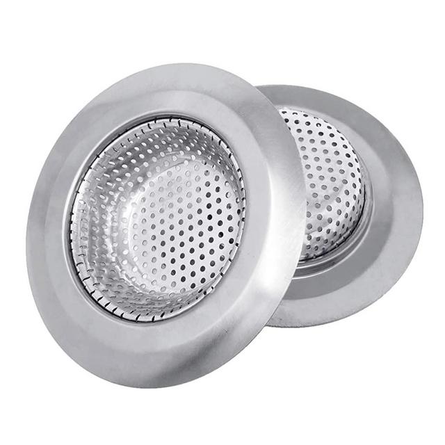 Makerstep 2 Pack of Stainless Steel Sink Drain Strainer Baskets 4.5 Inch Diameter. Kitchen Stopper. For Dishes, Garbage Disposal, Large Wide Rim Prevents Clogged Drains Catcher. Fine Mesh.