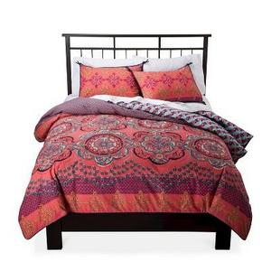 Coral Nadia Medallion Reversible Duvet Cover Set (Full/Queen) 3-pc - Boho Boutique