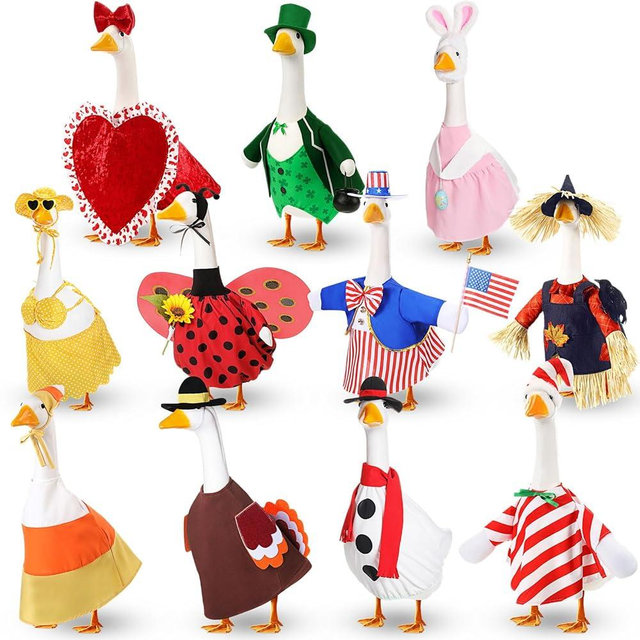 Silicherry 11 Set Holiday Porch Goose Outfits All Seasons Holiday Goose Clothes Christmas Winter Statue Costume