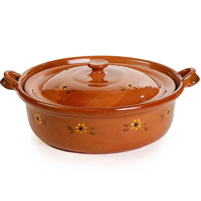 Ancient Cookware Mexican Flat Clay Cazuela, 4 qt