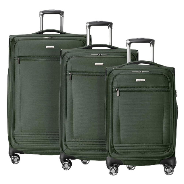 Ricardo Beverly Hills Avalon Softside 3-Piece Luggage Set Made with Sustainable 100% Recycled PET (rPET), Lightweight, Eco-Friendly Travel, Expandable, Dual Spinner Wheels, Juniper Green
