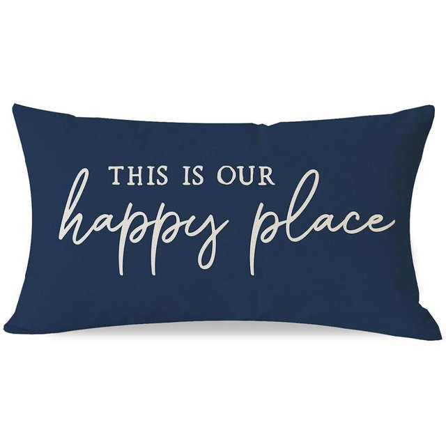 PANDICORN This is Our Happy Place Pillow Covers 12x20 Inch Blue Modern Farmhouse Outdoor Cottage Decorations Lumbar Decorative Throw Pillows Cases for Home Living Room Bedroom Porch Couch Sofa Decor
