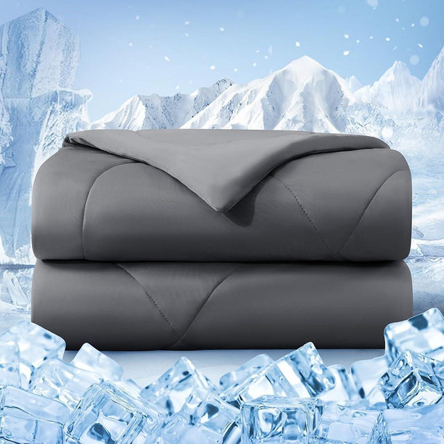 bedsmile Cooling Comforter King Size, Double-Sided Cold Tech Fabric Quilted Bed Comforters Cooling Blanket for Hot Sleepers, Breathable Lightweight Summer Bedding, All-Season Ice Blanket, Dark Gray