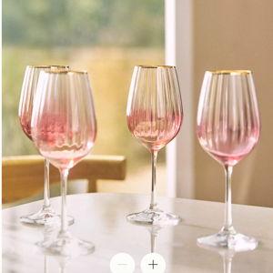 Waterfall White Wine Glasses, Set of 4- PINK COLOR