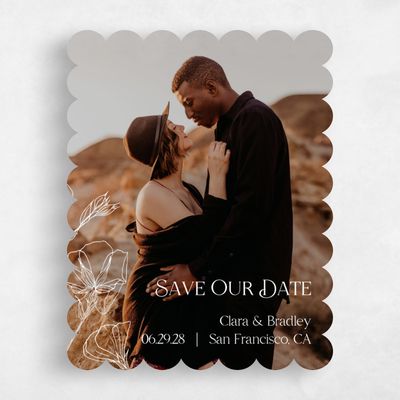 White Scalloped Wedding Save the Date - Flora Photo