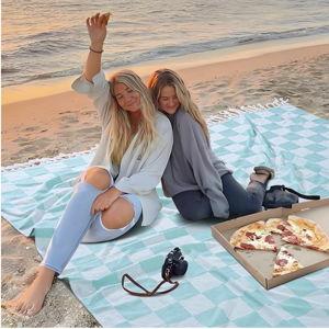 Jumbo Turkish Beach Towel Blanket Picnic Outdoor Mat Oversized Sandproof Fast Dry Extra Large XL Big Huge Compact Soft Cotton Cute Summer Vacation Gifts Travel Essential Cruise Ship Accessories Aqua