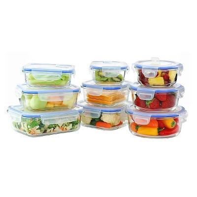 Kinetic GoGreen Glasslock Elements 18-Piece Oven Safe Glass Food Storage Container Set with Vented Lid